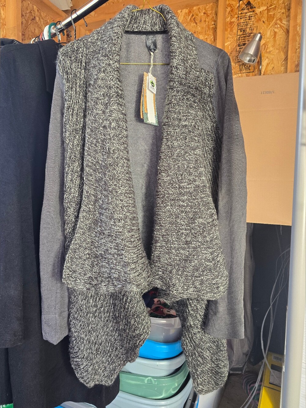 Prana Demure Cardigan New NWT Size Large Organic Cotton Gray Charcoal